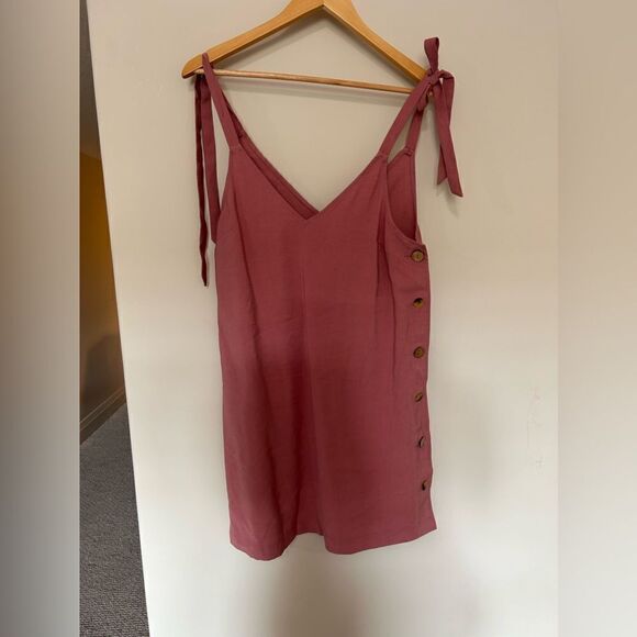 NWT Topshop Tilda Side Button Pink Mini Slip Dress Shoulder Ties Women's sz 6 - Picture 5 of 15